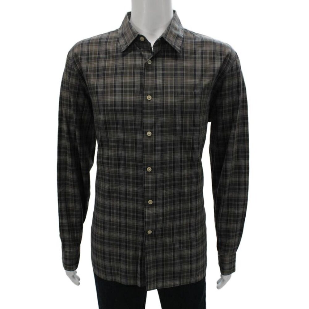 John Varvatos Star USA Mens Cotton Plaid Button Up Shirt Gray Size XL